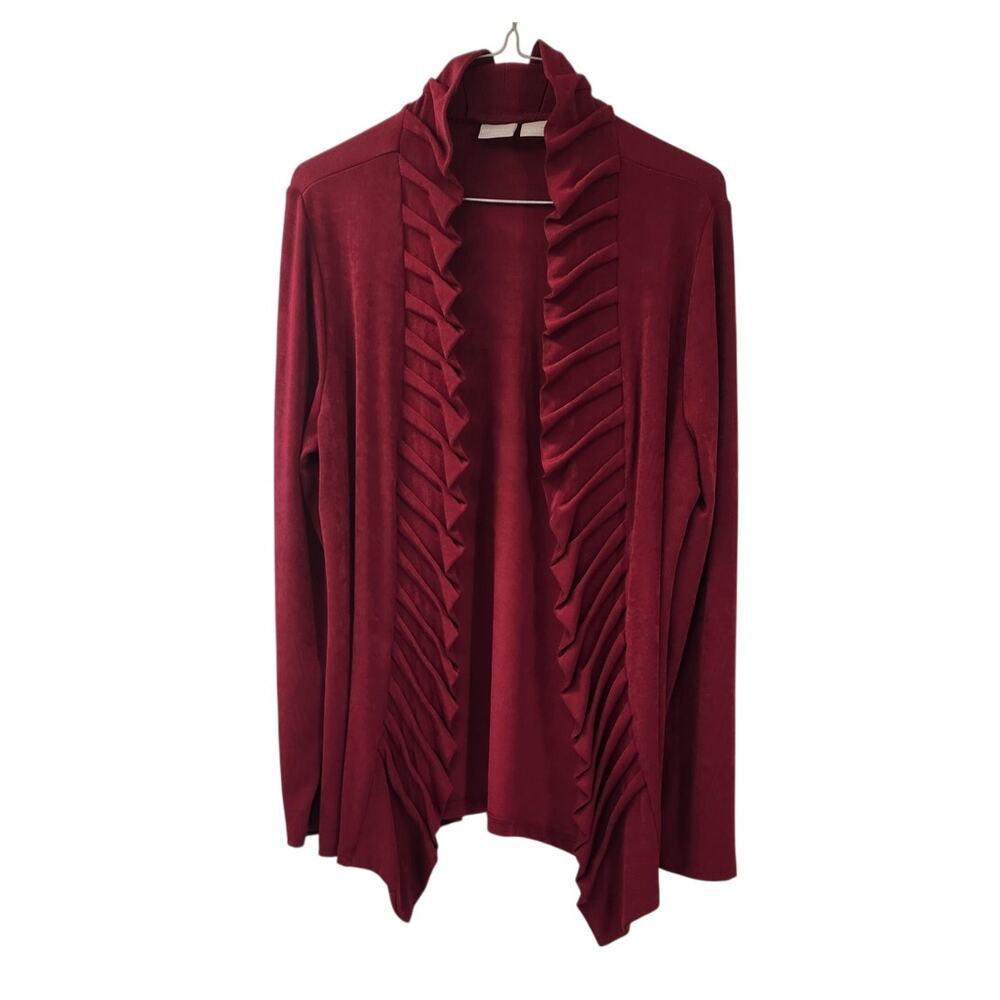 Chico's Red Open Front Ruffle Cardigan Womens Size 8 / 10 (Chico's Size 1)